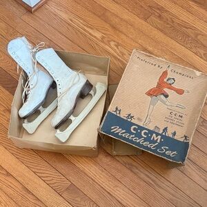 Vintage CCM White Ice Skates with Box